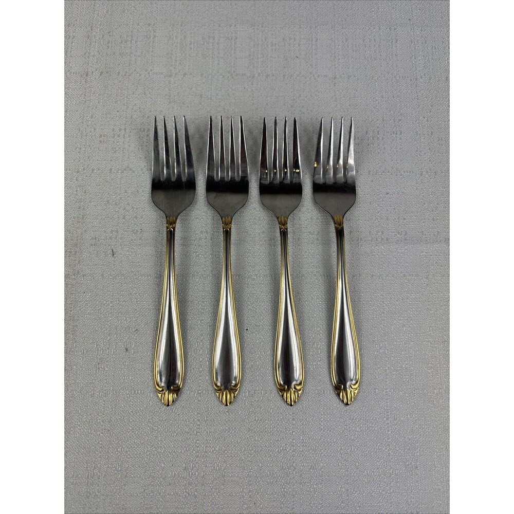 Hampton Silversmiths Stainless Salad Forks 235 Flatware Abigail Gold Accent Four